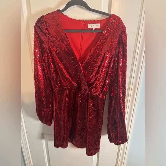 WAYF X EMMA ROSE CARRIE SEQUIN LONG SLEEVE MINIDRESS IN BERRY SIZE SMALL NWOT - Picture 2 of 4